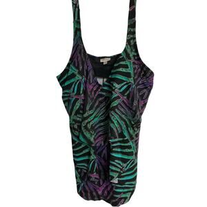 Avenue Woman's Sz 18 Tankini Top Black with Teal Purple Ruffles